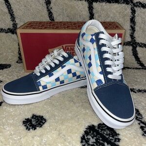 Brand New! Blue and white checkered vans